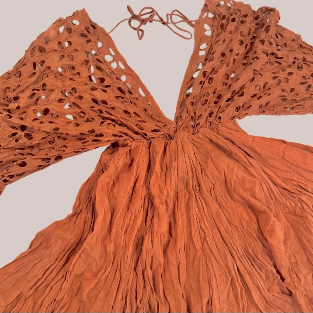 Free People Terracotta Eyelet Lace Dress